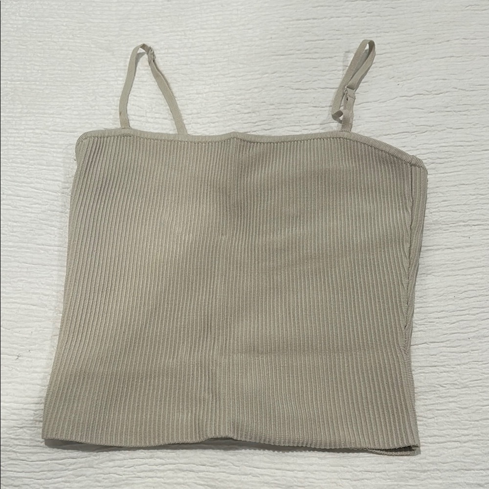 Aritzia Beige Ribbed Spaghetti Strap Top